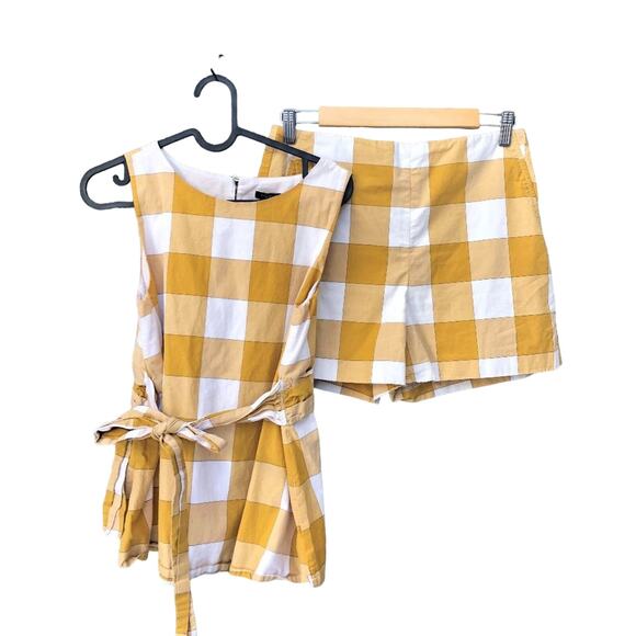 Ann Taylor Marigold Gingham Picnic Plaid Short Set Dark Yellow xs/2 - Picture 1 of 14